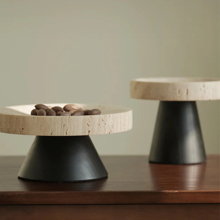 Luxury Travertine Pedestal Bowl – Marble Tray for Fruit & Decor