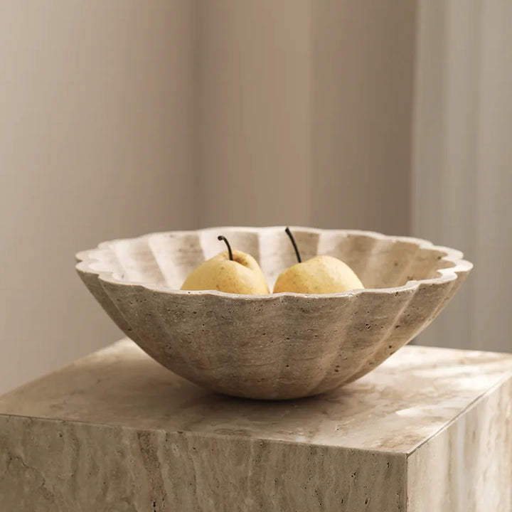 Large Travertine Ruffle Bowl – Marble Serving Tray for Home Decor