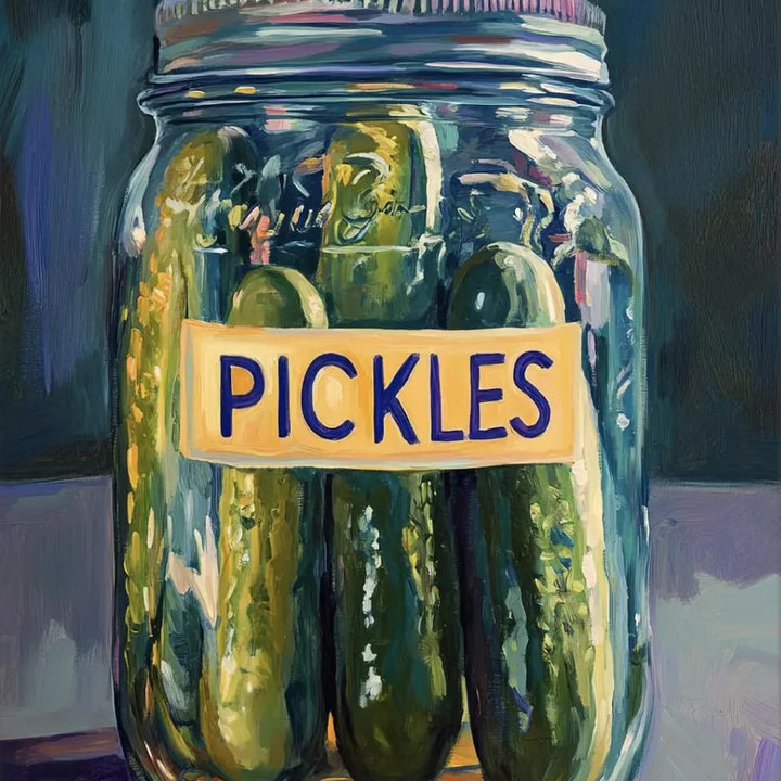 Retro Kitchen Canvas Wall Art – Citrus, Pasta & Pickles Jar Food Poster Print | Vintage Still Life Home Decoration