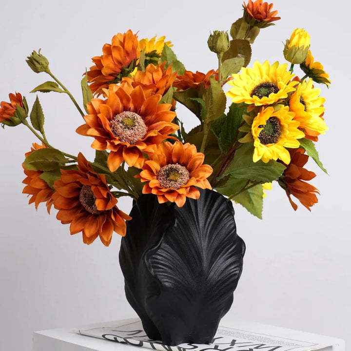 White Leaf Ceramic Vase – Modern Boho Centerpiece Decor