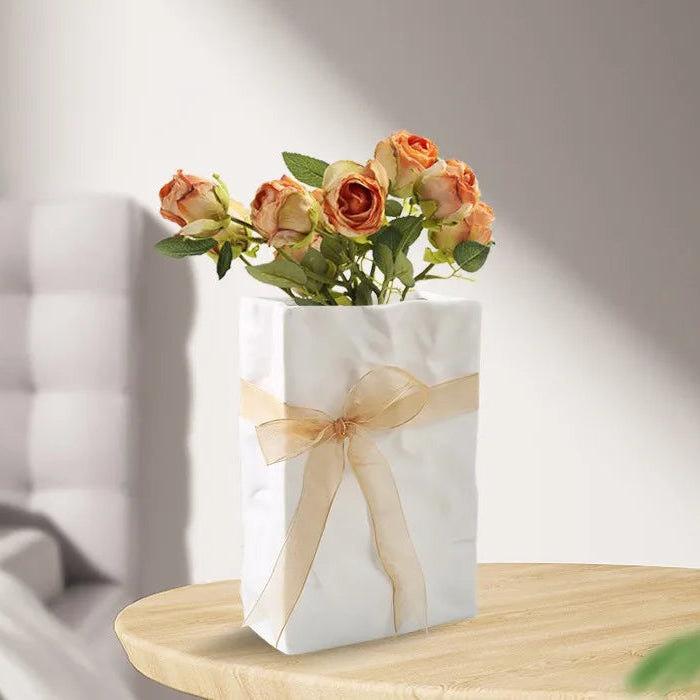 Ceramic Paper Bag Vase – Nordic Modern Home Decoration