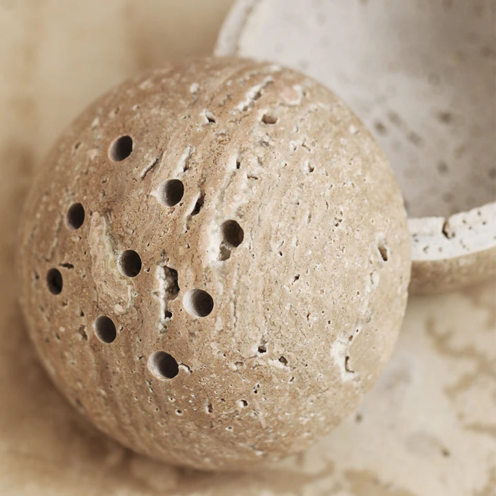 Beige Travertine 9-Hole Sphere Incense Burner