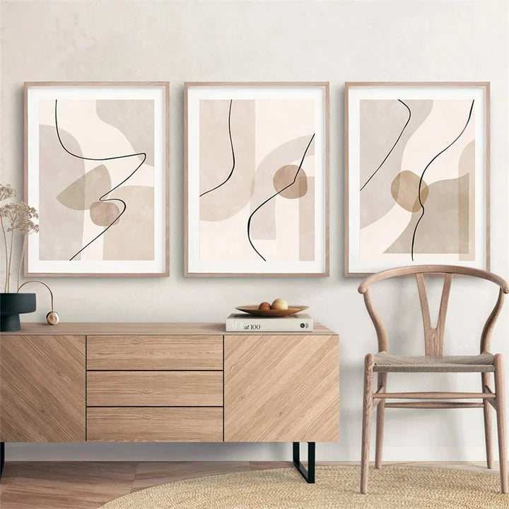 Abstract Beige Geometry Canvas – Modern Boho Wall Art