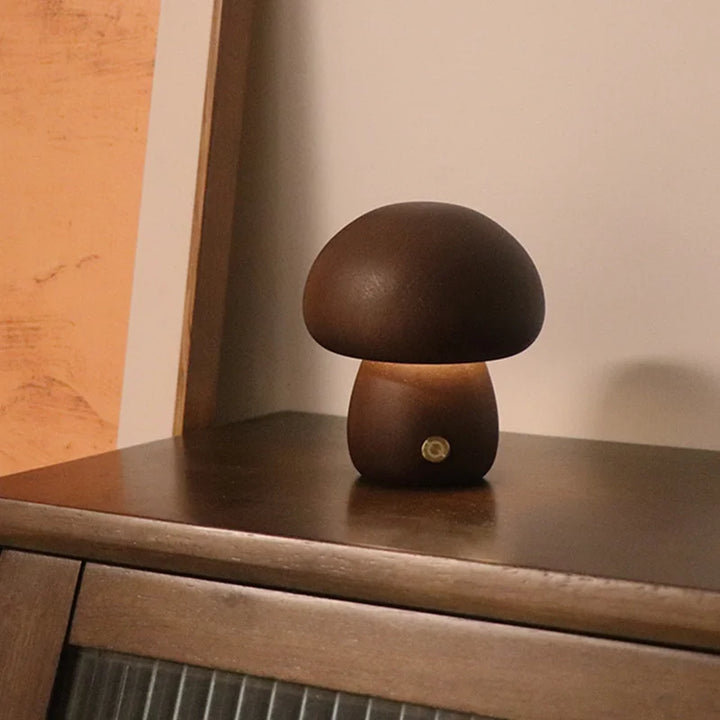 Cute Wooden Mushroom Night Light – Touch Bedside Lamp