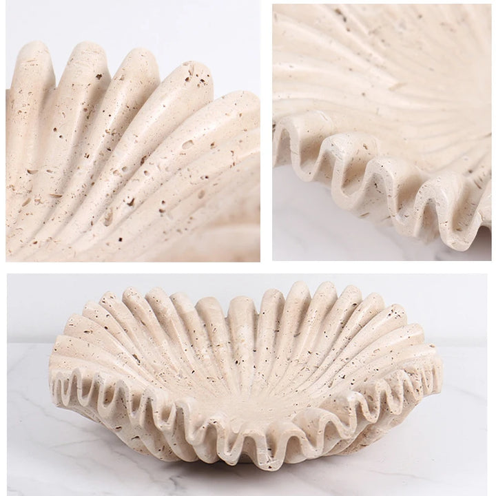 Handcrafted Travertine Ruffle Bowl – Fluted Marble Centerpiece for Kitchen, Living Room, Fruit, Jewelry & Home Decor