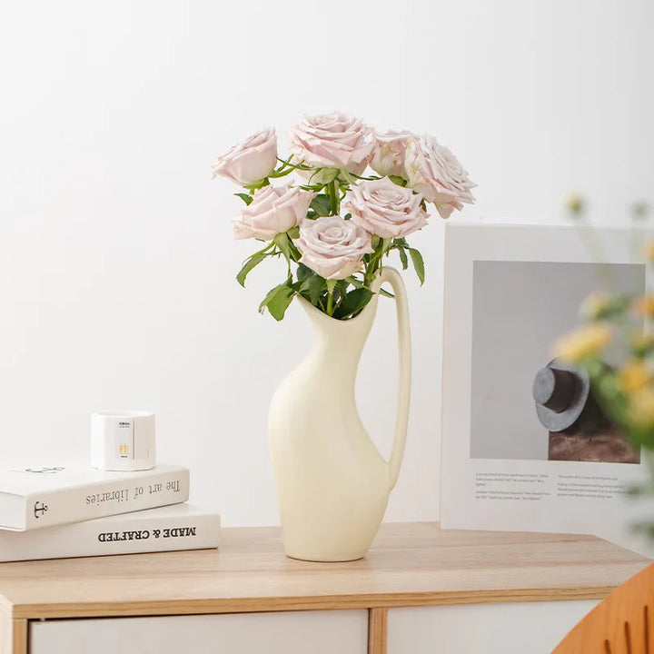 Single Ear Porcelain Vase – Modern Boho Centerpiece