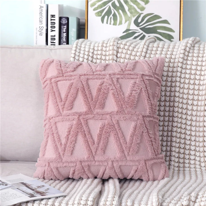 3D Plush Geometric Embroidered Cushion Cover