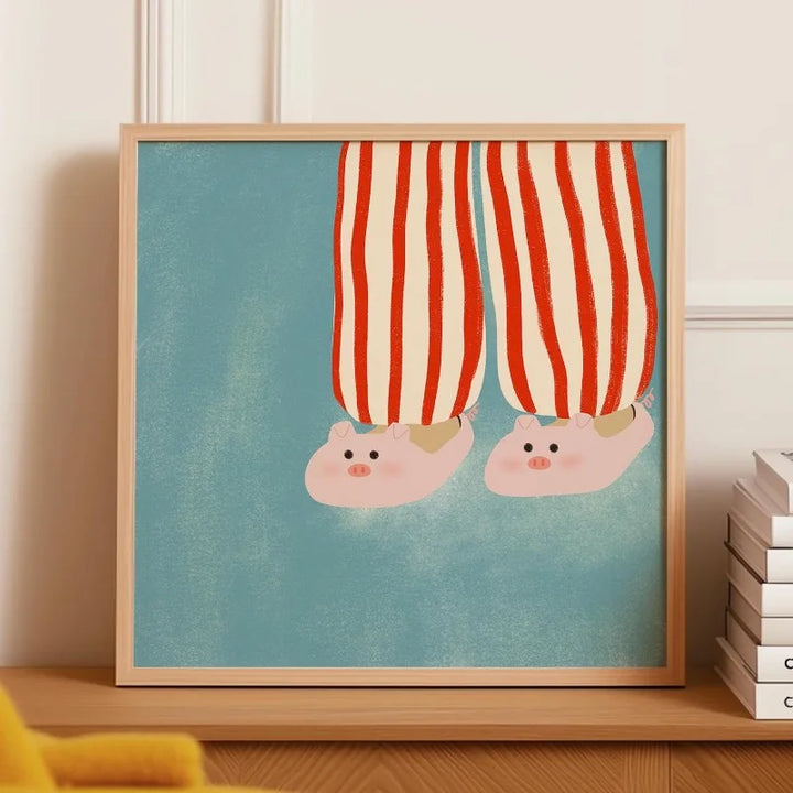 Cute Bunny Slippers Poster – Pastel Canvas Wall Art