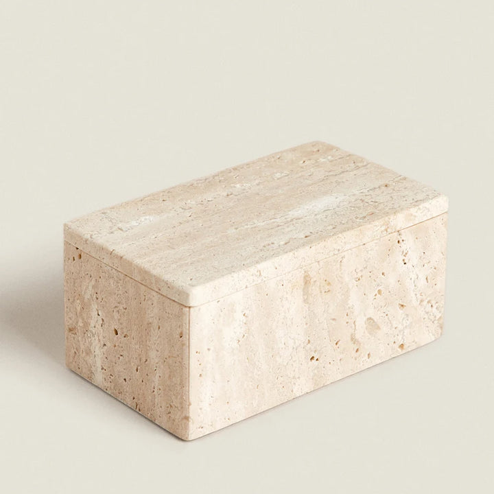 Natural Travertine Storage Jar – Marble Organizer Canister for Jewelry, Cotton Swabs, Makeup Pads & Bathroom Essentials