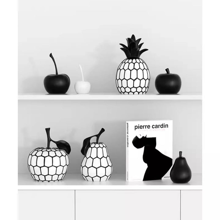Black & White Stripe Fruit Statue – Modern Resin Decor