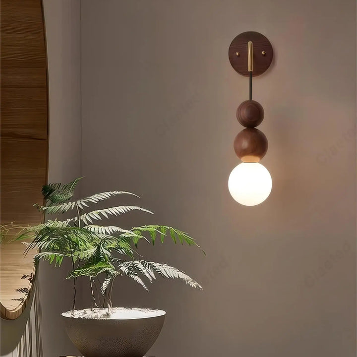 Retro Walnut Glass LED Wall Lamp – Luxury Decorative Light