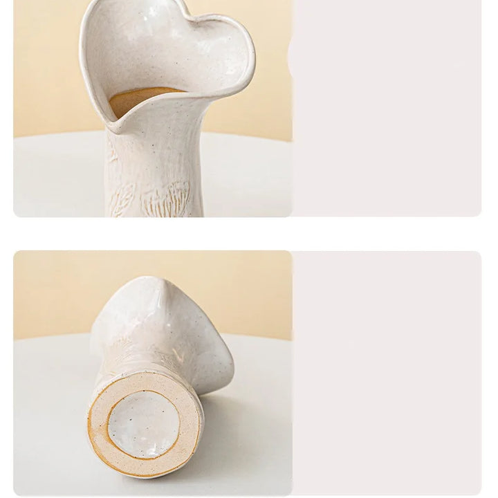 Nordic Ceramic Wavy Vase – Minimalist Textured Centerpiece