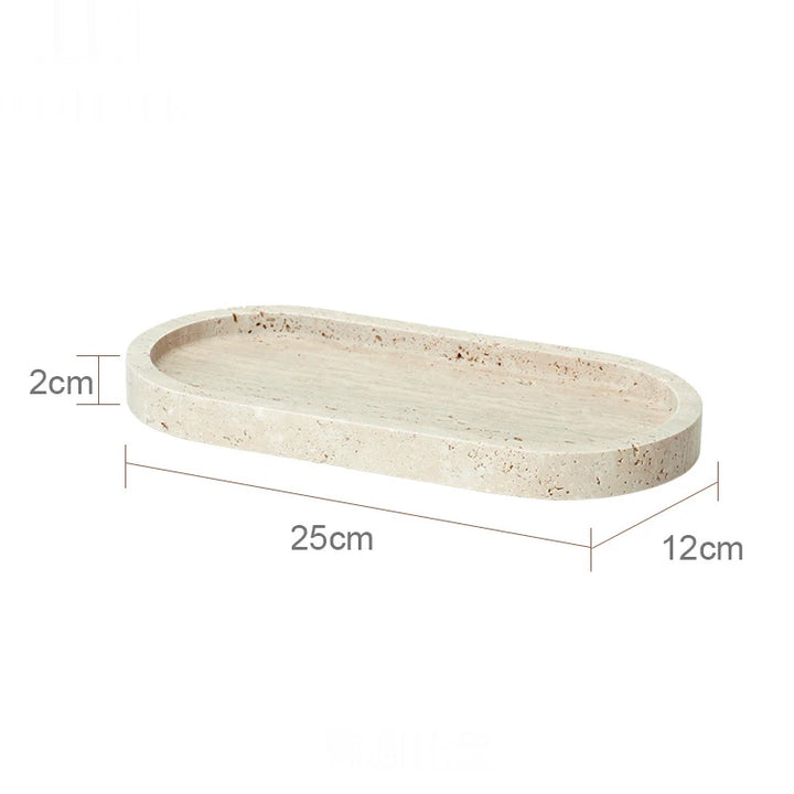 Beige Travertine Marble Bathroom Set – 9-Piece Natural Stone Accessories with Soap Dispenser, Diffuser, Tray & More