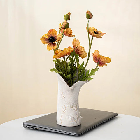 Nordic Ceramic Wavy Vase – Minimalist Textured Centerpiece