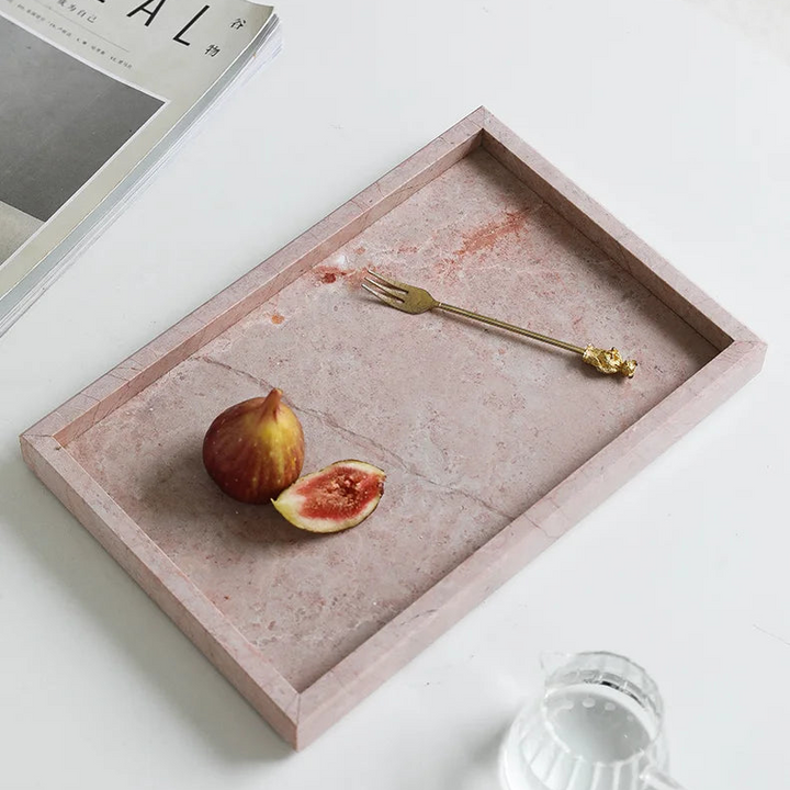 Pink Marble Vanity Tray – Natural Stone Perfume & Jewelry Organizer