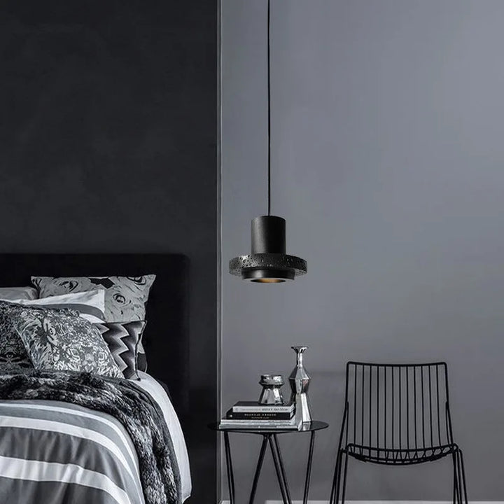 Industrial Black Stone Pendant Lamp – Nordic Retro LED Chandelier