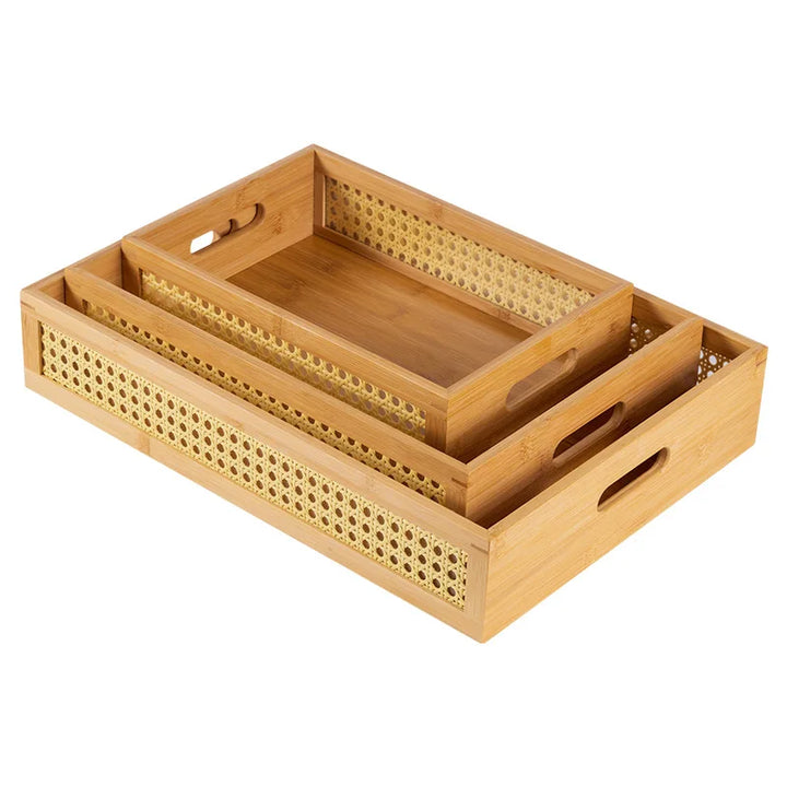 Bamboo Grid Storage Box with Acrylic Lid – Rectangular Organizer Tray for Cosmetics, Bedroom & Living Room