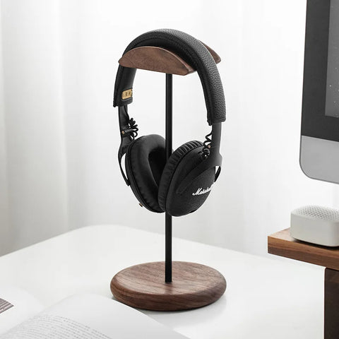 Black Walnut Wooden Headphone Stand – Minimal Desk Rack