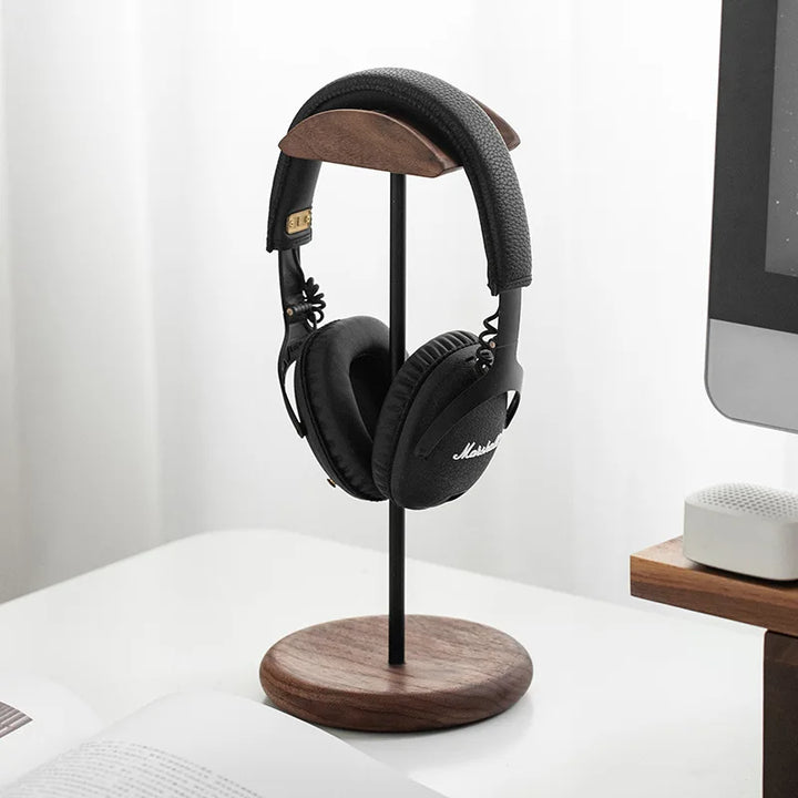 Black Walnut Headphone Stand – Solid Wood Desktop Rack for Headset Storage & Display | Minimalist Desk Organizer