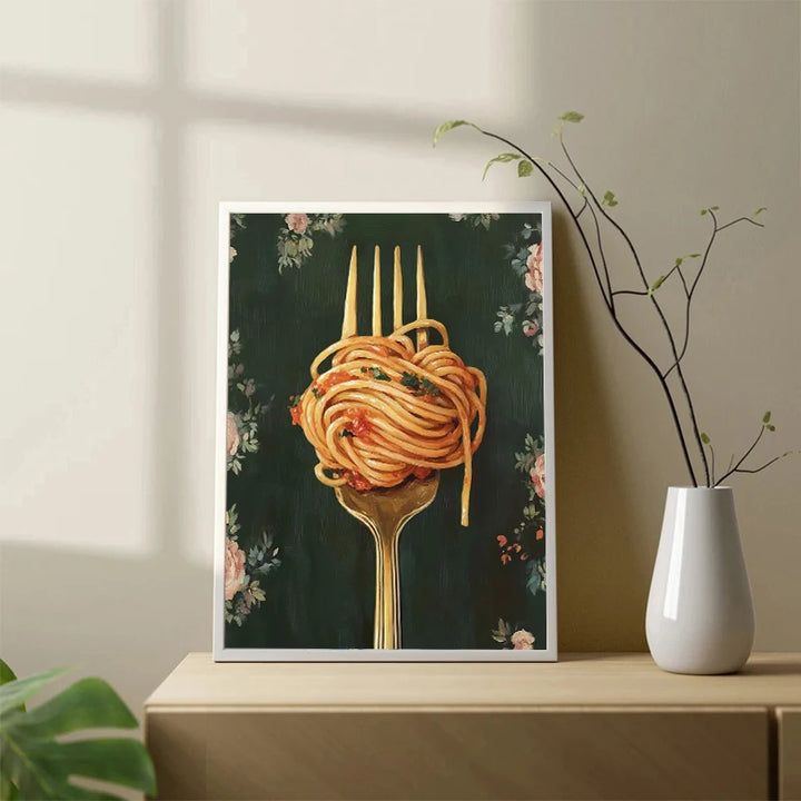 Retro Kitchen Canvas Wall Art – Citrus, Pasta & Pickles Jar Food Poster Print | Vintage Still Life Home Decoration