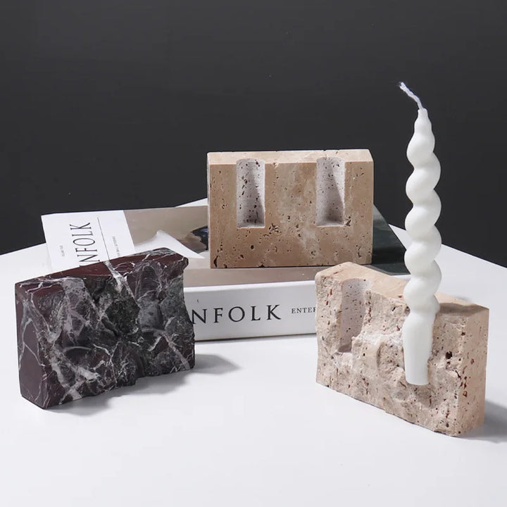 Natural Marble Candle Holder – Vintage Travertine Candlestick