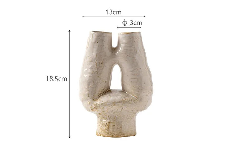 Double Mouth H Ceramic Vase – Nordic Wabi-Sabi Home Decor