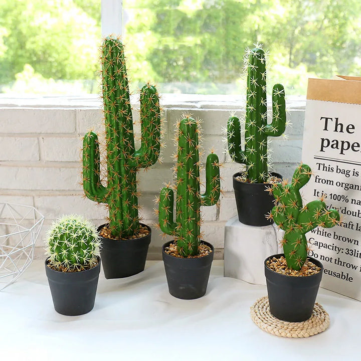 Tall Artificial Cactus Decor – 30-43cm Green Thorn Ball Succulent for Home, Office & Event Styling