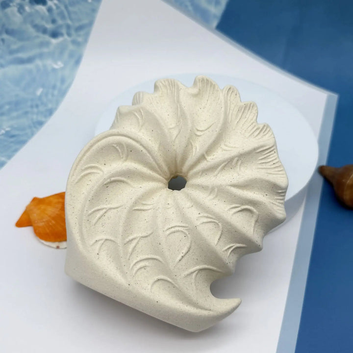 Beige Ceramic Conch Vase – Modern Coastal Table Decor