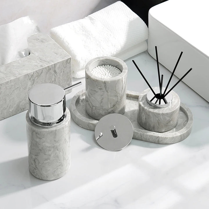 Pitaya Marble Bathroom Set – Luxury Soap Dispenser & Organizer
