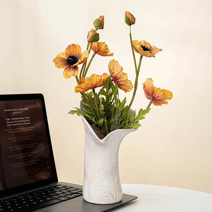 Nordic Ceramic Wavy Vase – Minimalist Textured Centerpiece