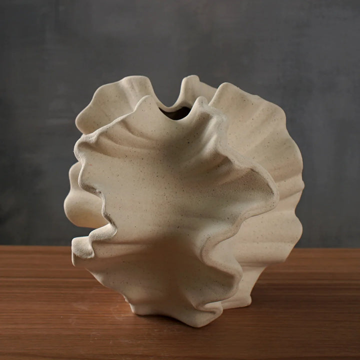 Nordic Ceramic Coral Vase – Beige Matte Tabletop Decor