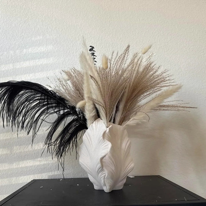 White Leaf Ceramic Vase – Modern Boho Centerpiece Decor