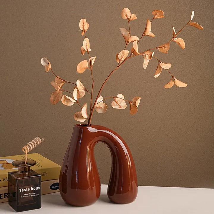 Nordic Ceramic Flower Vase – Modern Tabletop Centerpiece for Fresh Flowers | Elegant Living Room or Entryway Decoration Gift for Women