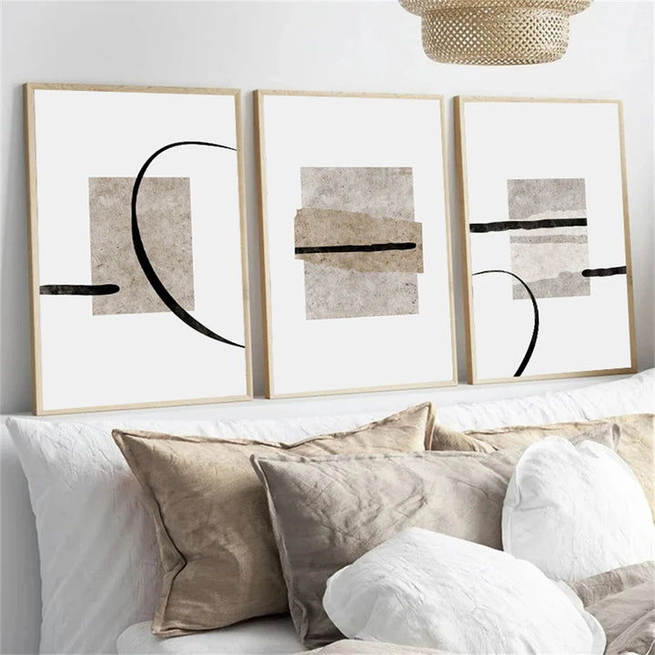 Beige and Black Abstract Line Art – Minimalist Canvas Wall Decor