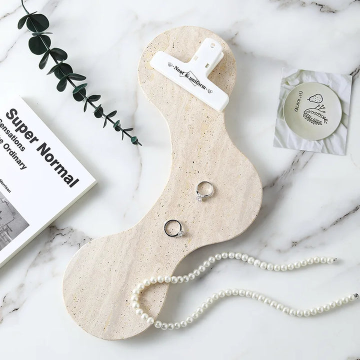 Irregular Natural Travertine Marble Tray – Jewelry, Vanity & Perfume Display Dish for Bathroom, Bedroom or Kitchen Decor