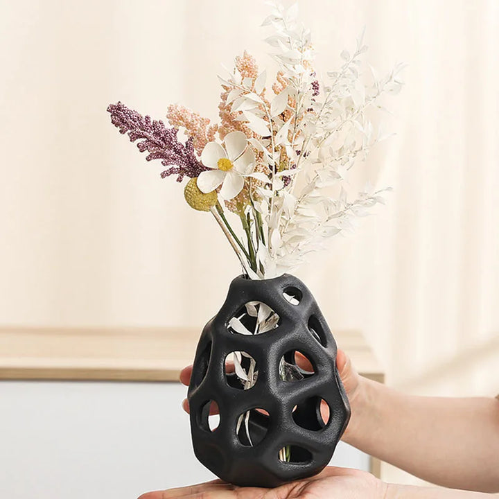 Hollow Out Ceramic Vase – White & Black Nordic Accent Decor for Home, Office & Living Room