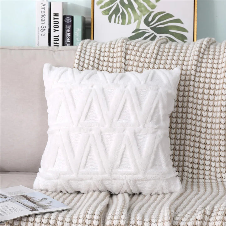 3D Plush Geometric Embroidered Cushion Cover