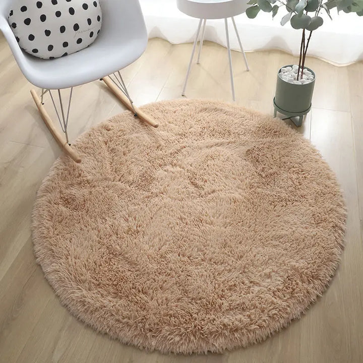 Round Plush Rug – Soft Fluffy Carpet for Living Room & Bedroom