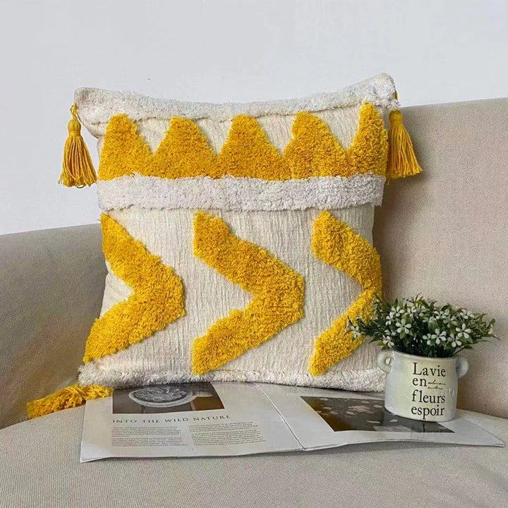 Boho Tufted Tassel Cushion Covers – Luxury Cotton Macrame Decorative Pillow Cases for Sofa, Bed & Living Room Decor