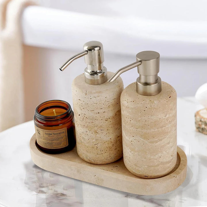 Natural Travertine Marble Tray – Elegant Stone Organizer for Bathroom, Vanity, Jewelry, Perfume & Decor | Handmade Luxury Gift