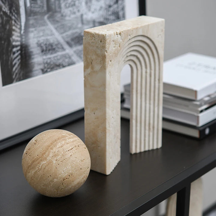 Travertine Marble Arch Sculpture – Minimalist Stone Home Decor