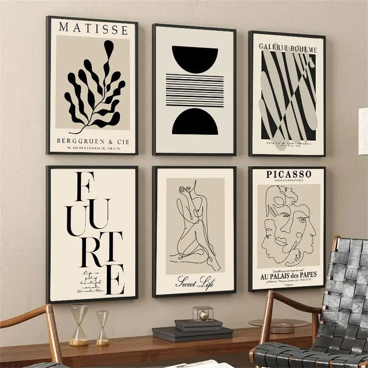 Abstract Beige Matisse Line Art Canvas for Modern Decor