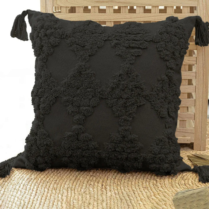 Boho Tassel Cushion Cover – Tufted Moroccan Macrame Pillow