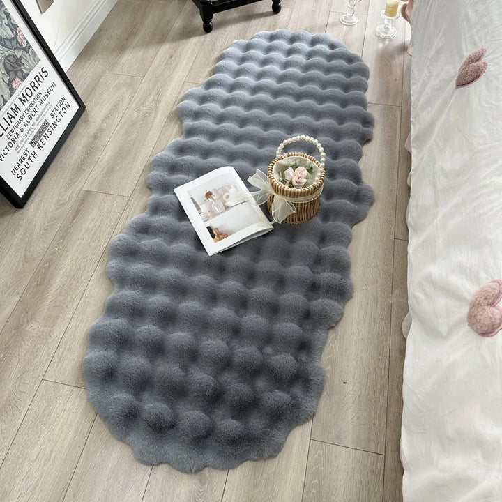 Alfombra ovalada de felpa: suave alfombra de piel sintética de conejo para habitaciones infantiles, salas de estar o dormitorios | Acogedora alfombra de invierno y cojín para silla 