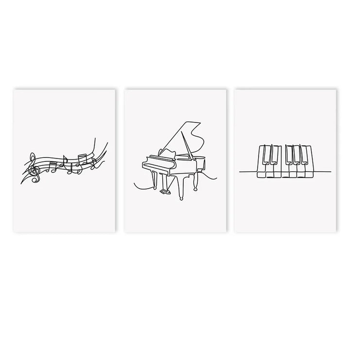 Lienzo abstracto con teclado de piano en blanco y negro: pósteres de pared con partituras nórdicas para decorar el dormitorio y la sala de estar.