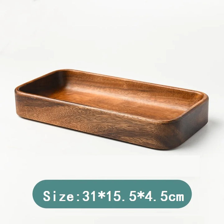 Acacia Wood Snack Plate – Solid Wood Multi-Compartment Tray for Dried Fruit, Nuts, Salad | Rustic Chinese Style Serving Bowl