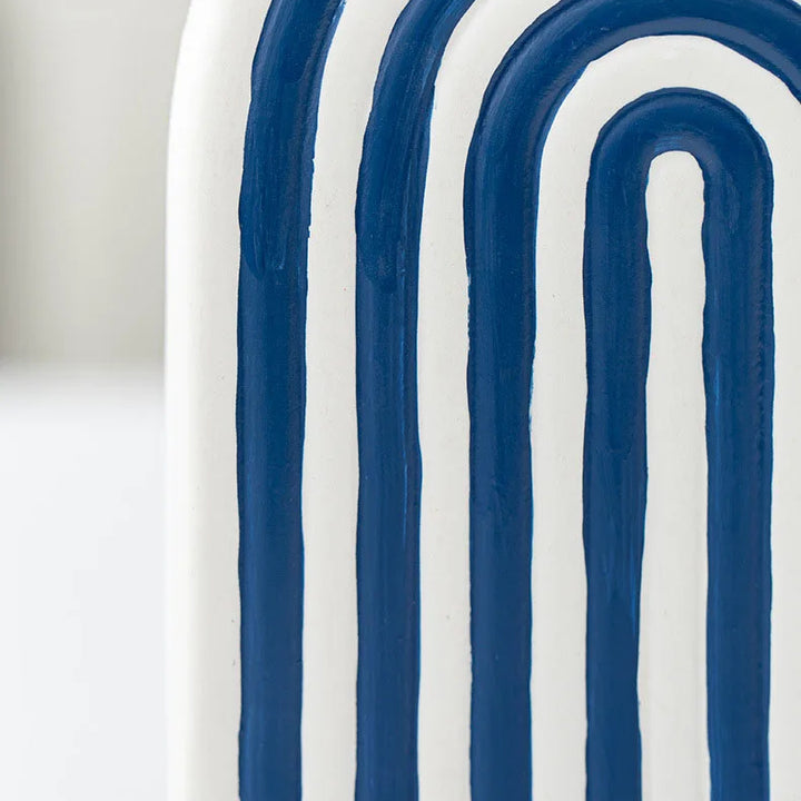 Blue and White Striped Ceramic Vase – Modern Decor