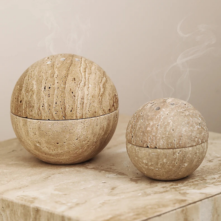 Beige Travertine 9-Hole Sphere Incense Burner