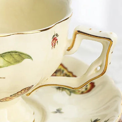 Vintage Lemon Porcelain Coffee Mug with Tray