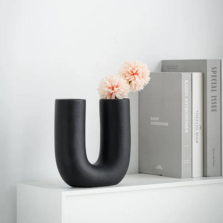 U Shape Ceramic Vase – Modern Centerpiece for Home Decor